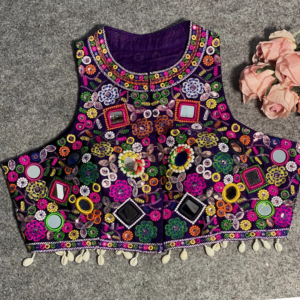 Purple Color Navratri Special Readymade Halter Neck Blouse In Italian Silk — view 2