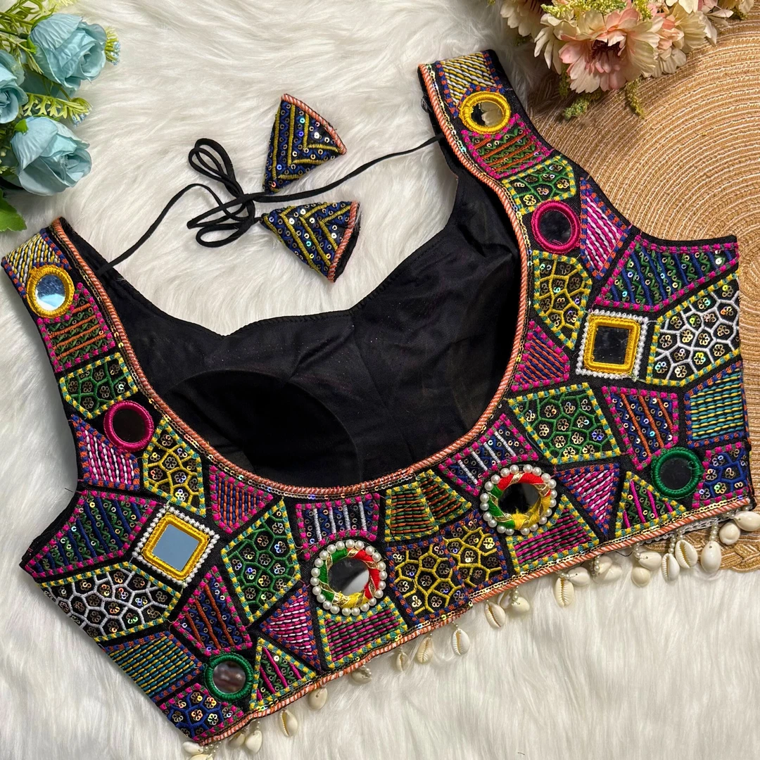 Black Sleeveless Navratri Handwork Readymade Blouse for Garba Nights 