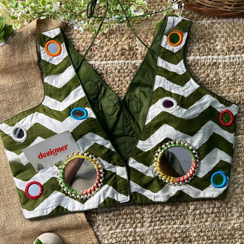 Green Color Navratri Special Readymade Blouse with Mirror Work — view 2