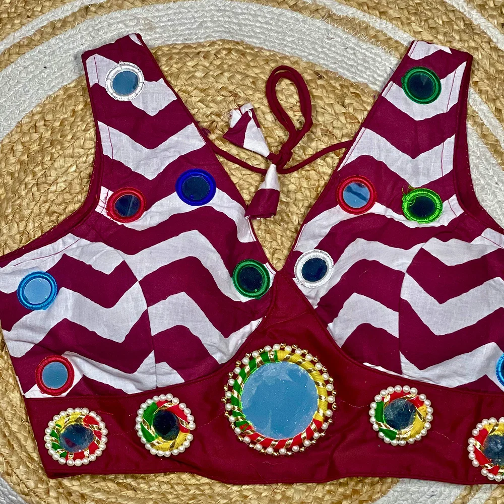 Wine Color Navratri Special Readymade Blouse with Mirror Work — view 1