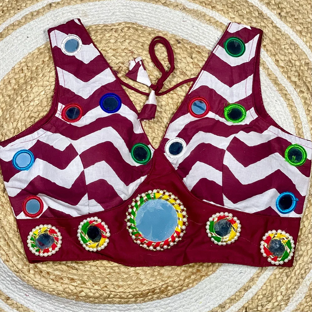 Wine Color Navratri Special Readymade Blouse with Mirror Work — view 2