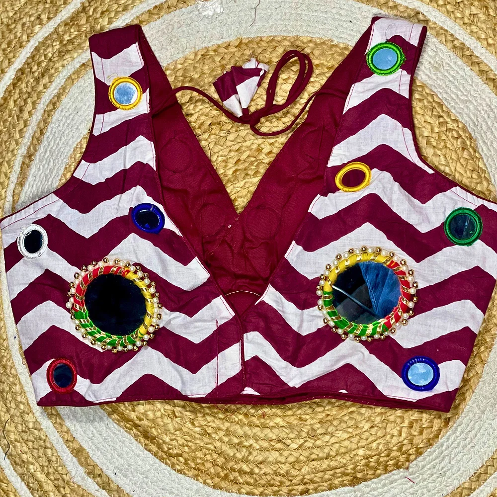 Wine Color Navratri Special Readymade Blouse with Mirror Work — view 3