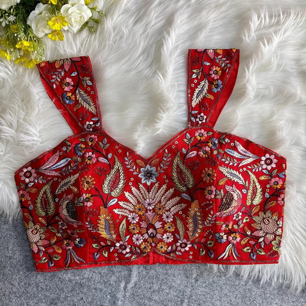 Red Color Readymade Georgette Sleeveless Blouse For Navratri — view 1