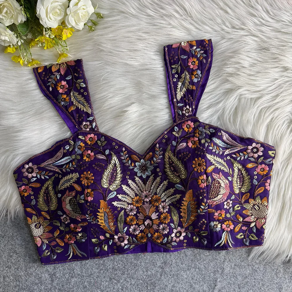 Purple Color Readymade Georgette Sleeveless Blouse For Navratri — view 1