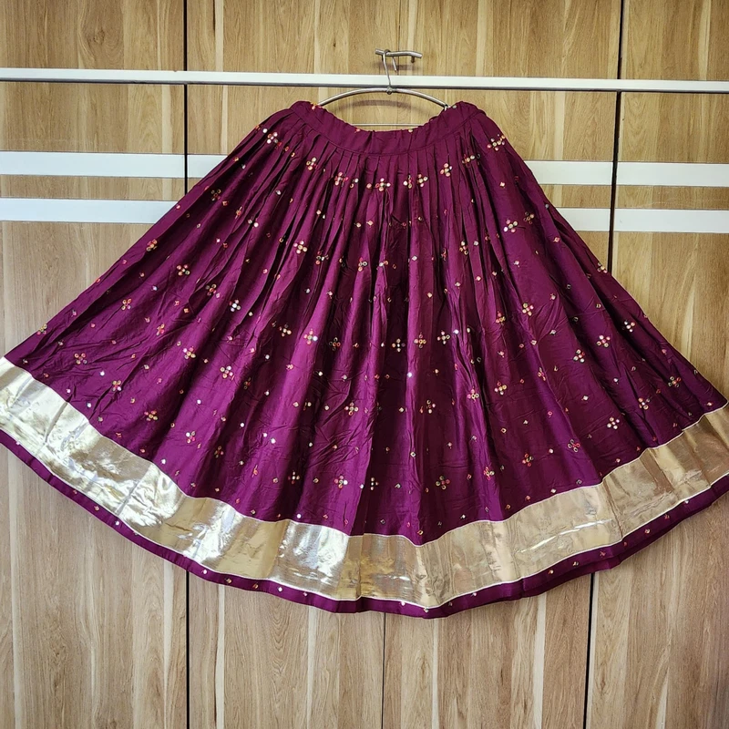 Wine Color Multi Work Heavy Lace Readymade Chaniya for Navratri 