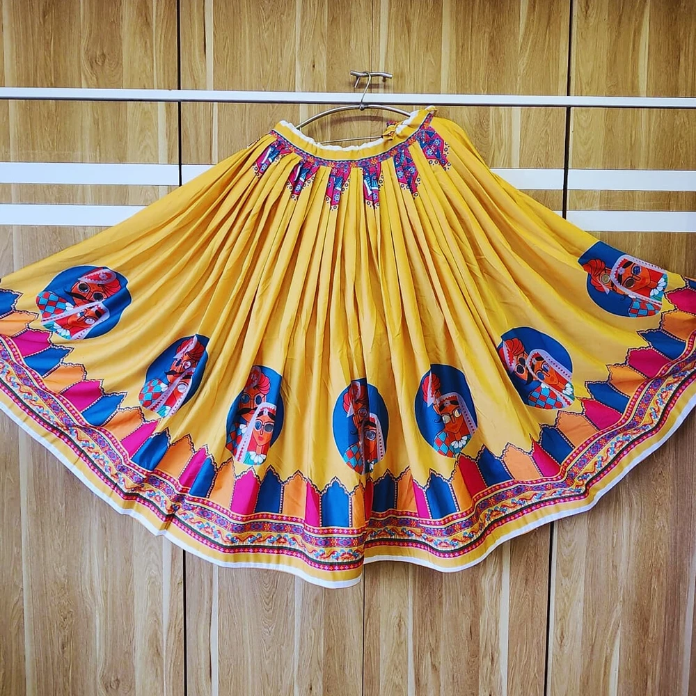 Yellow Color Digital Print Mirror Work Readymade Chaniya For Navratri — view 1