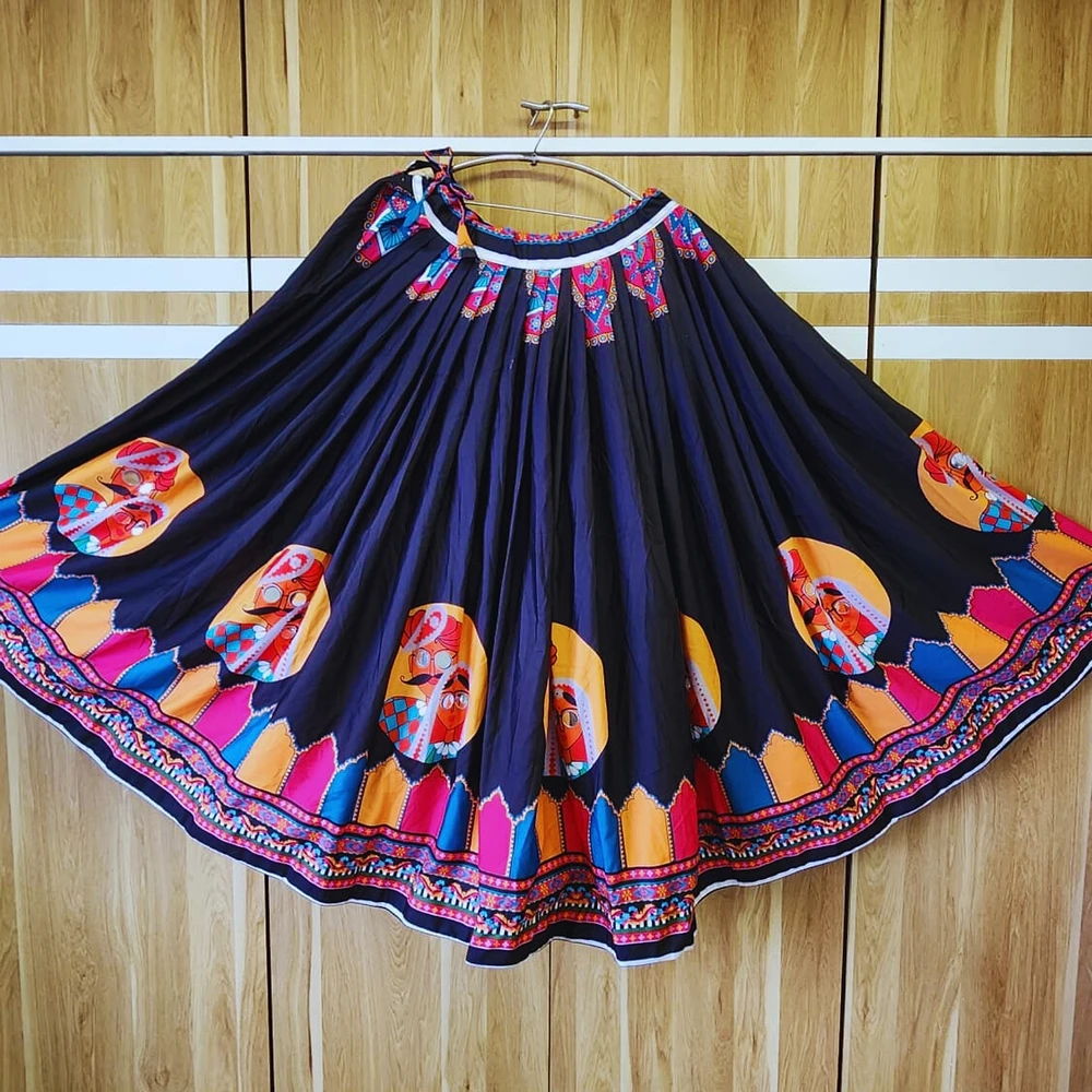 Black Color Digital Print Mirror Work Readymade Chaniya For Navratri — view 1