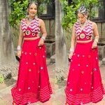 Stylish Red Color Chaniya Choli with Mirror Work