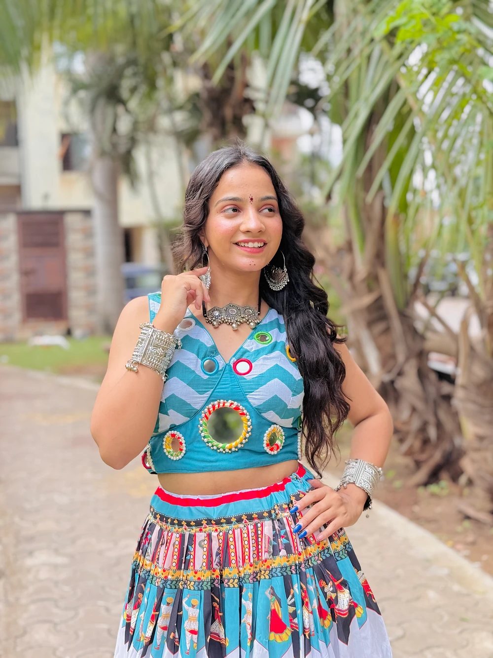 Navratri Special Digital Print And Mirror Work Chaniya Choli — view 2