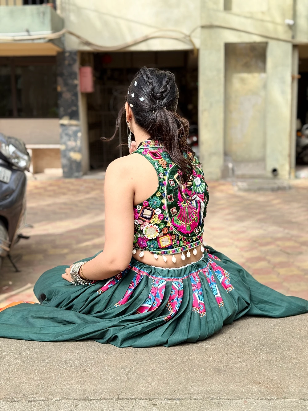 Readymade Chaniya Choli Set with Digital Face Print and Embroidered Halter Neck for Navratri — view 2