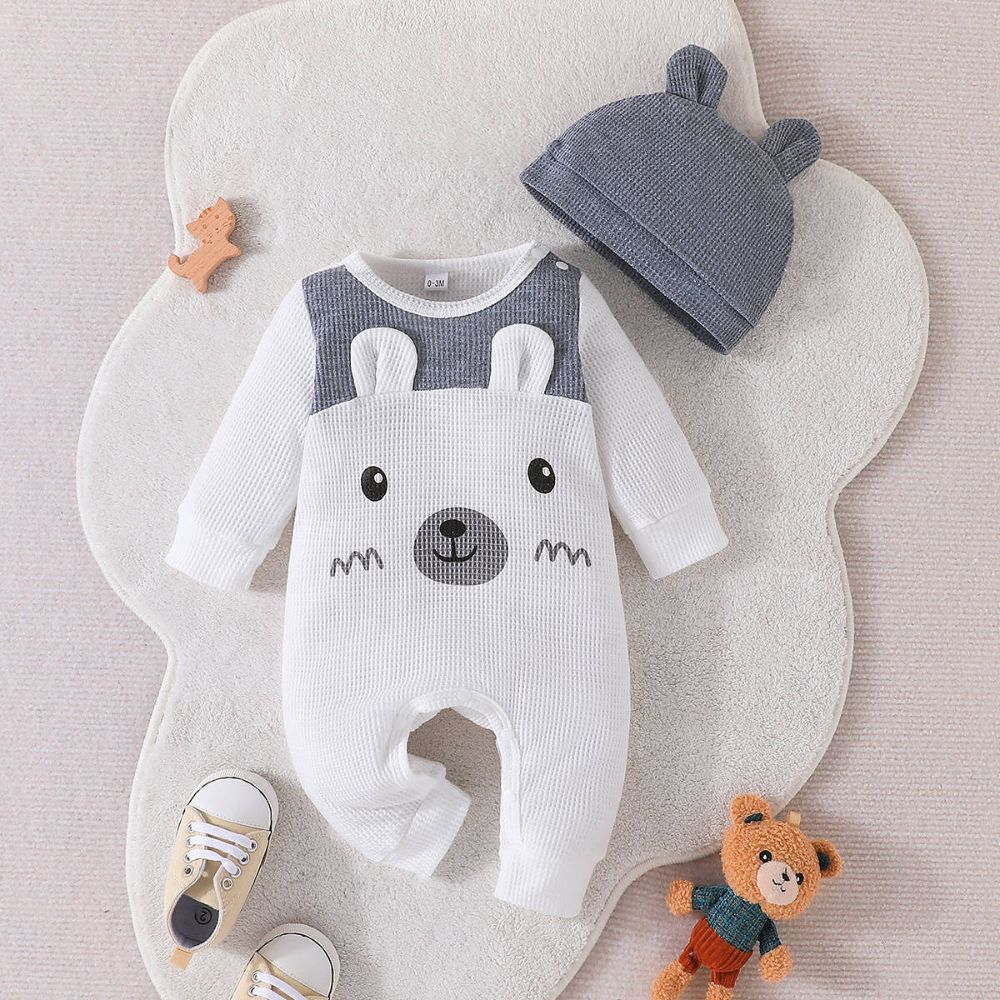 Full Sleeves Bear Romper With Cap