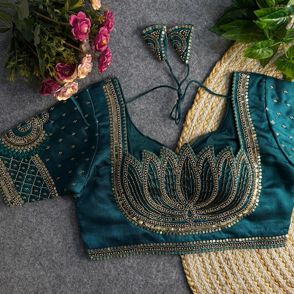Morpeach Color Italian Silk Blouse with Heavy Beads and Sequence Work  — view 1