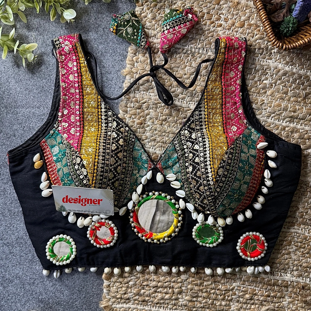 Black Navratri Special Heavy Mirror Work Readymade Blouse — view 2