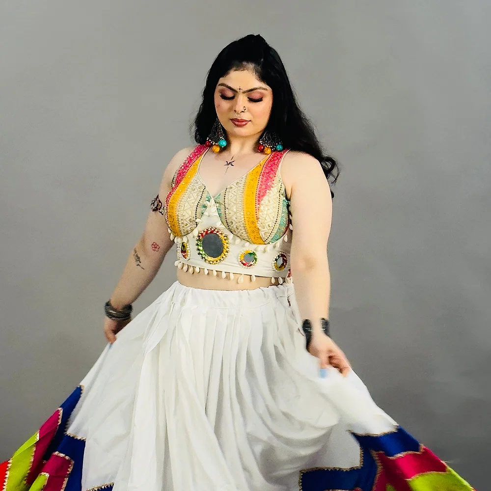 White Special Heavy Mirror Work Readymade Blouse — view 1