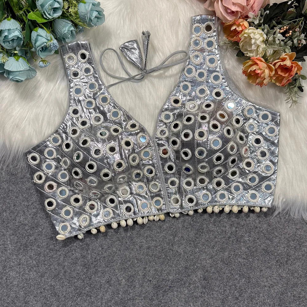 Silver Color Navratri Special Readymade Mirror Work Blouse — view 4