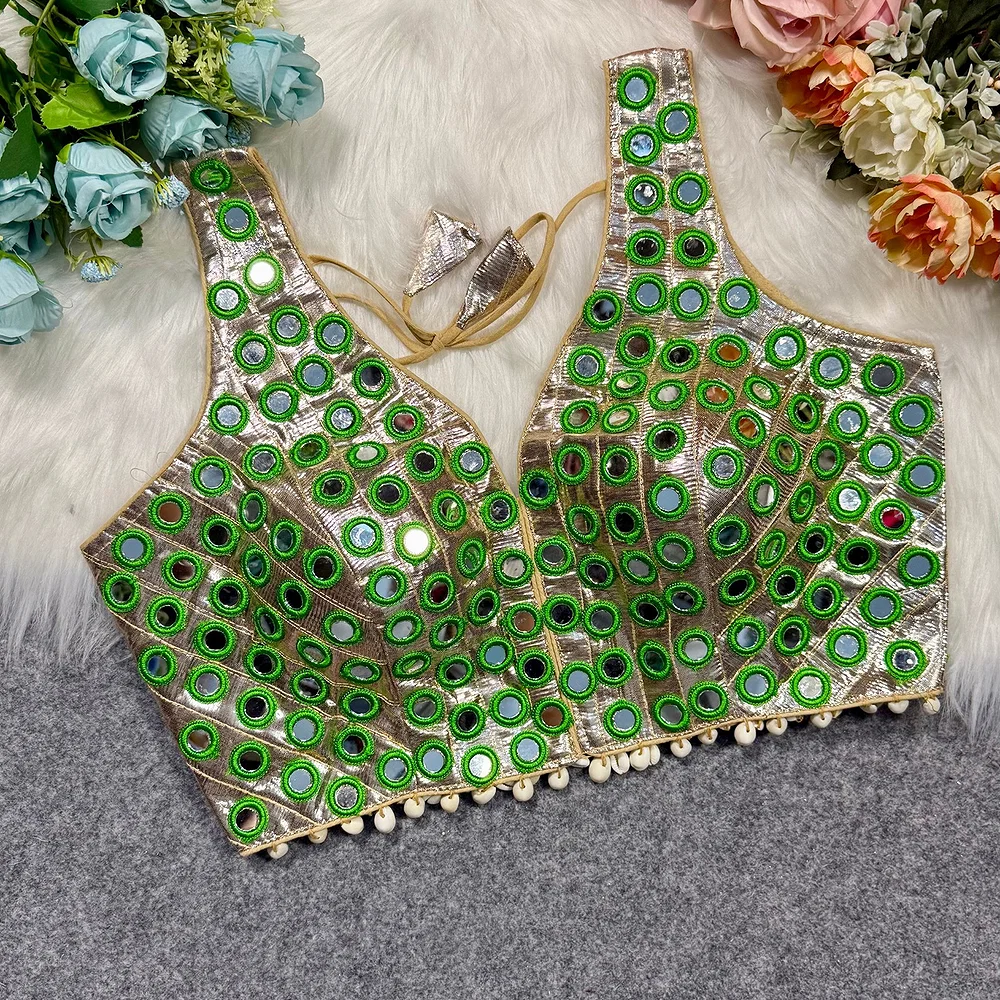 Green Color Navratri Special Readymade Mirror Work Blouse — view 4