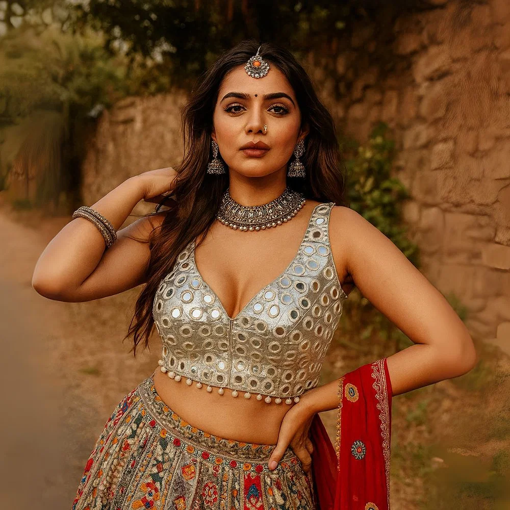 Silver Color Navratri Special Readymade Mirror Work Blouse — view 1