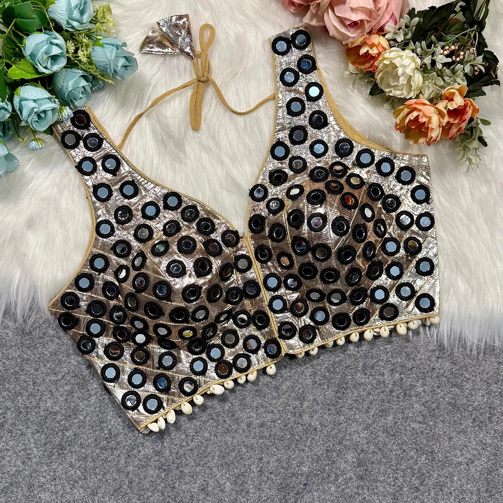 Black Color Navratri Special Readymade Mirror Work Blouse — view 4