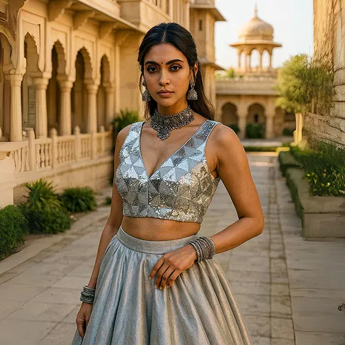 Silver Deep Neck Partywear Sequence