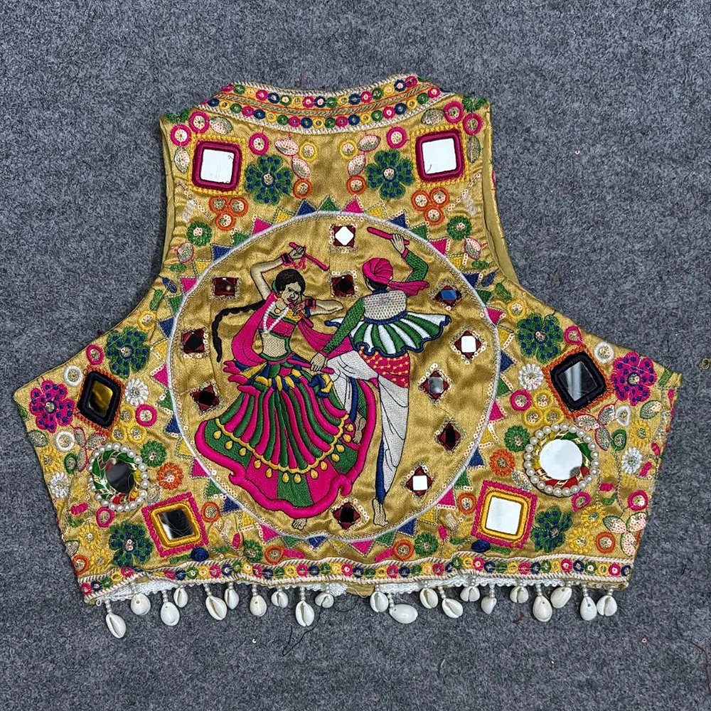 Gold Color Navratri Special Readymade Halter Neck Blouse In Italian Silk — view 1