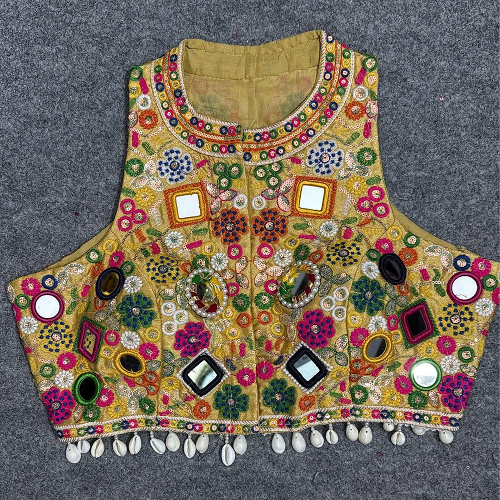 Gold Color Navratri Special Readymade Halter Neck Blouse In Italian Silk — view 2
