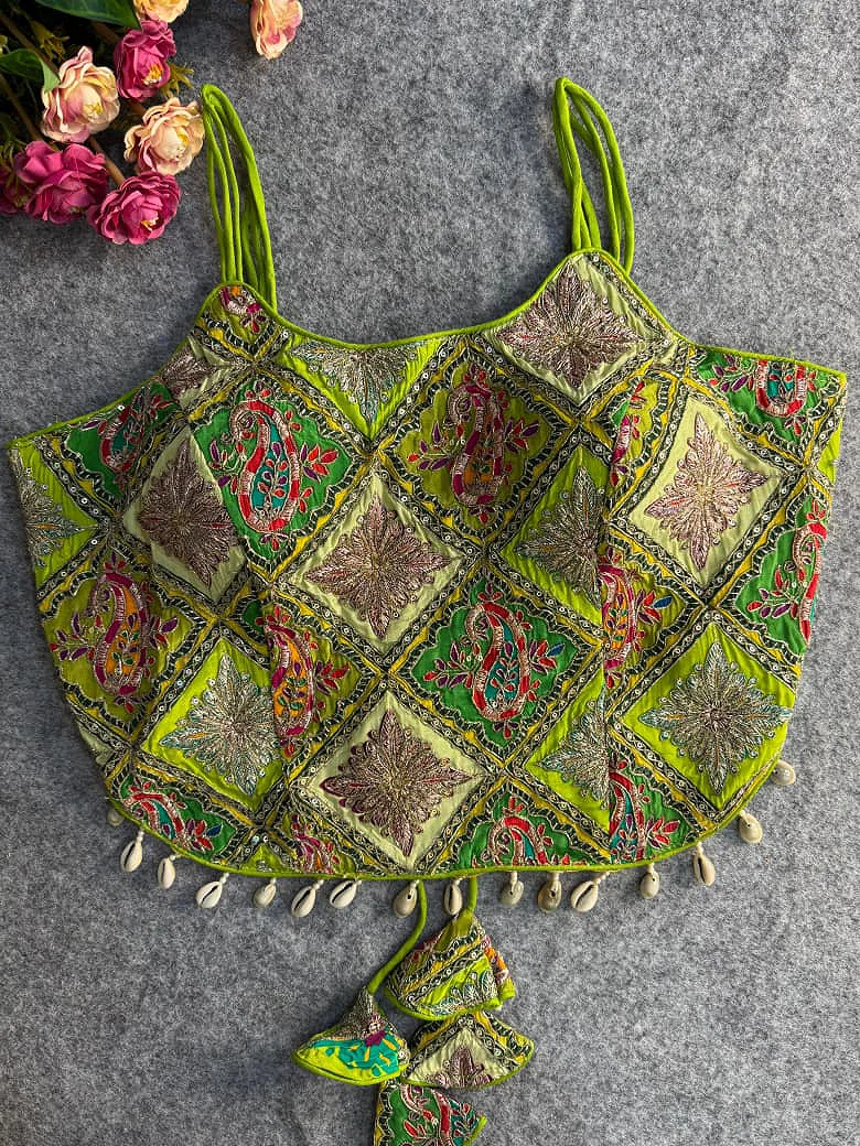 Green Embroidered Luxe Crepe Partywear Corset Blouse — view 1