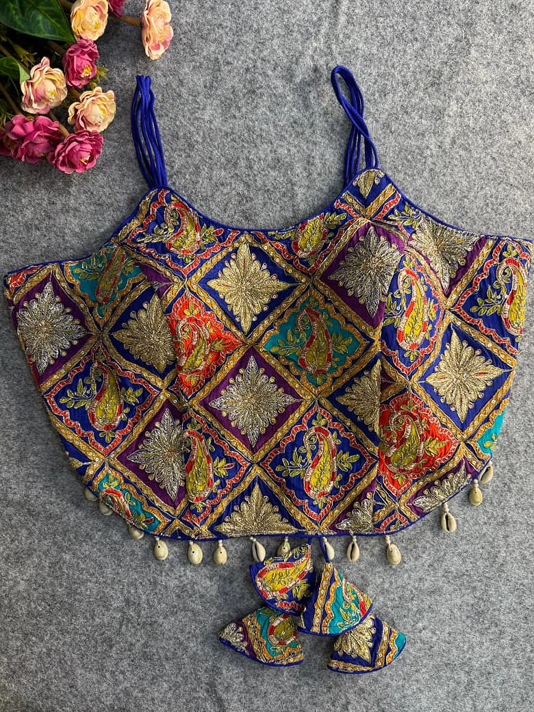 Blue Embroidered Luxe Crepe Partywear Corset Blouse — view 1
