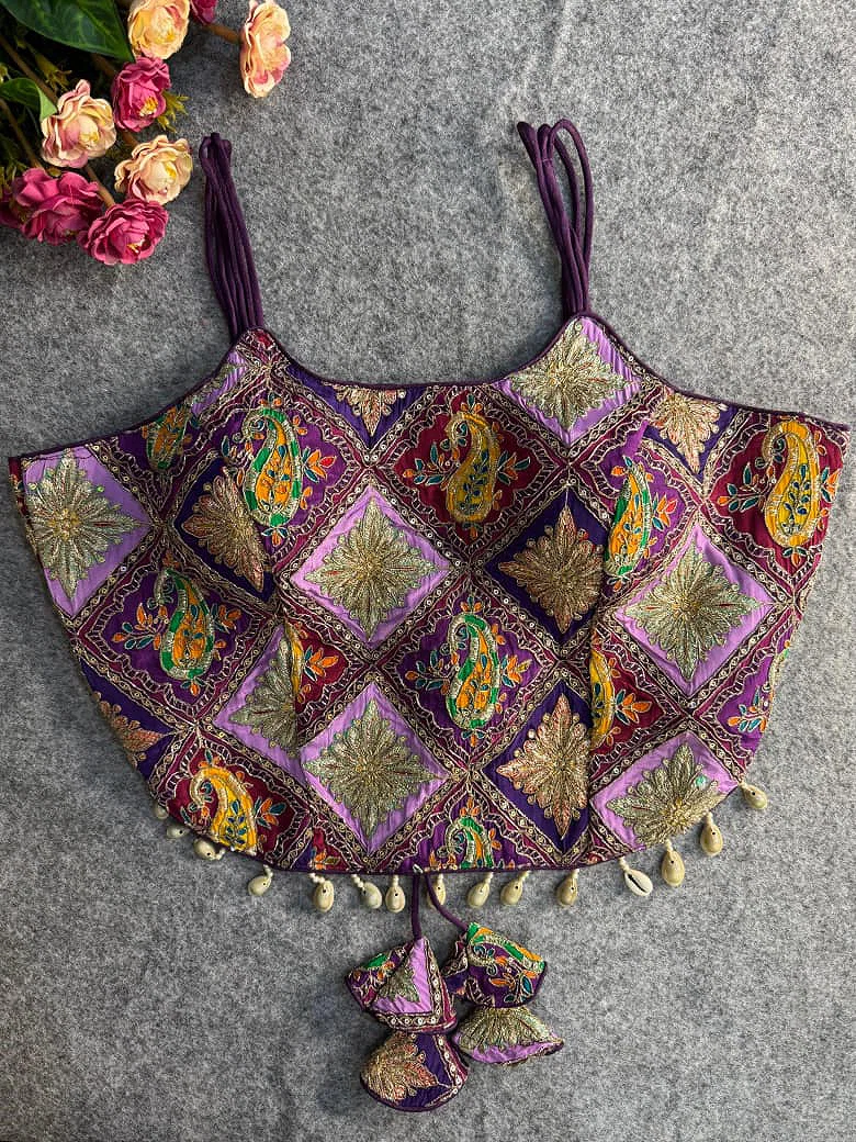 Purple Embroidered Luxe Crepe Partywear Corset Blouse — view 1