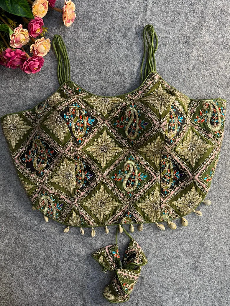 Mehendi Embroidered Luxe Crepe Partywear Corset Blouse — view 1