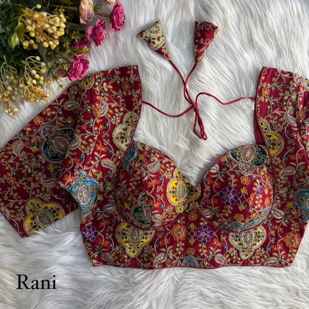 Rani Kolkatta Style Position Print WIth Codding Work Partywear Blouse — view 1