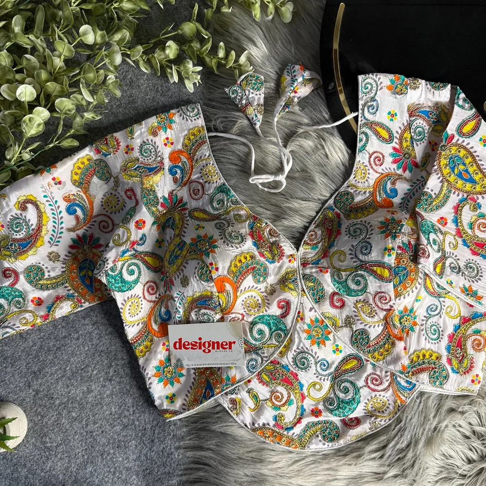 White Pure Crepe Silk Position Work Readymade Designer Blouse — view 1
