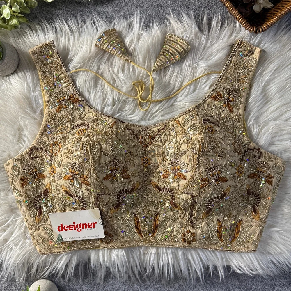 Chiku Heavy Coding n Sequin Work Readymade Designer Blouse — view 1