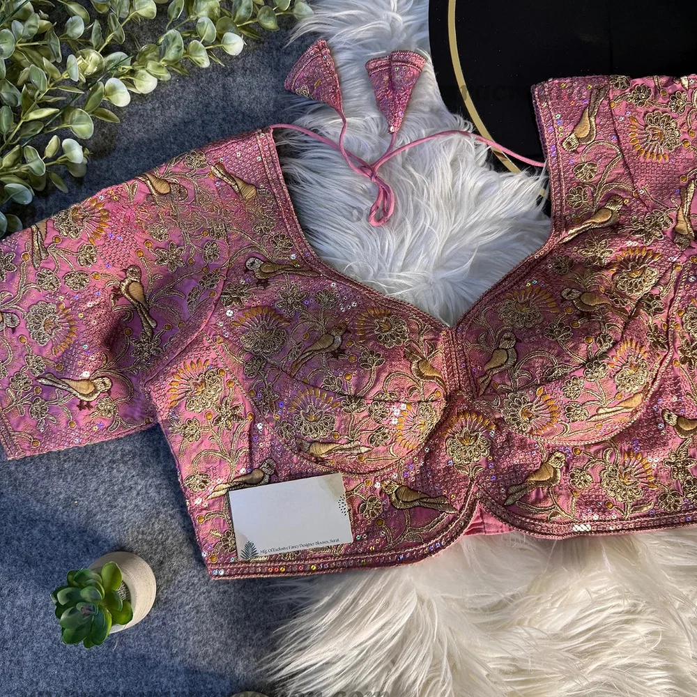 Onion Italian Silk Sabyasachi-Neck Designer Blouse For Wedding — view 1