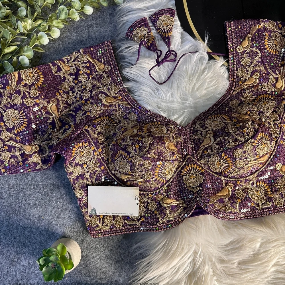 Wine Green Italian Silk Sabyasachi-Neck Designer Blouse For Wedding — view 1