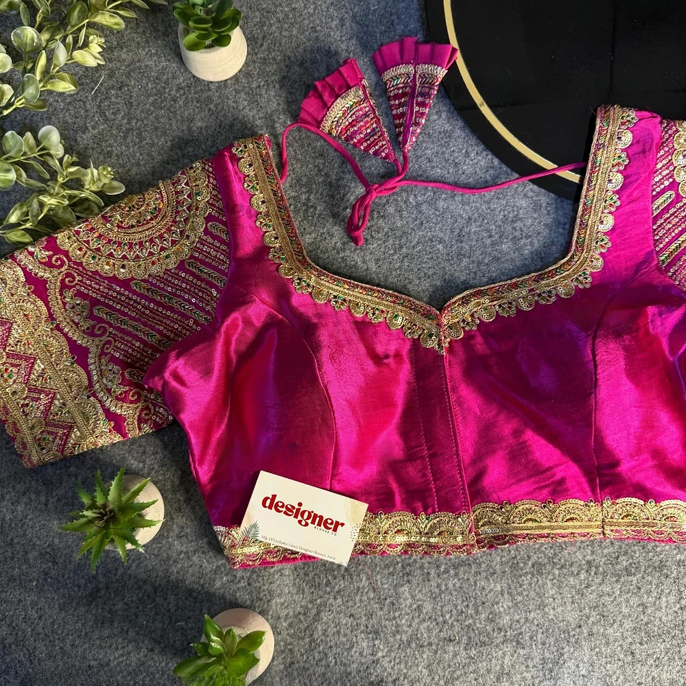 Rani Front Open Embroidery Work Gajji Silk Designer Blouse — view 1