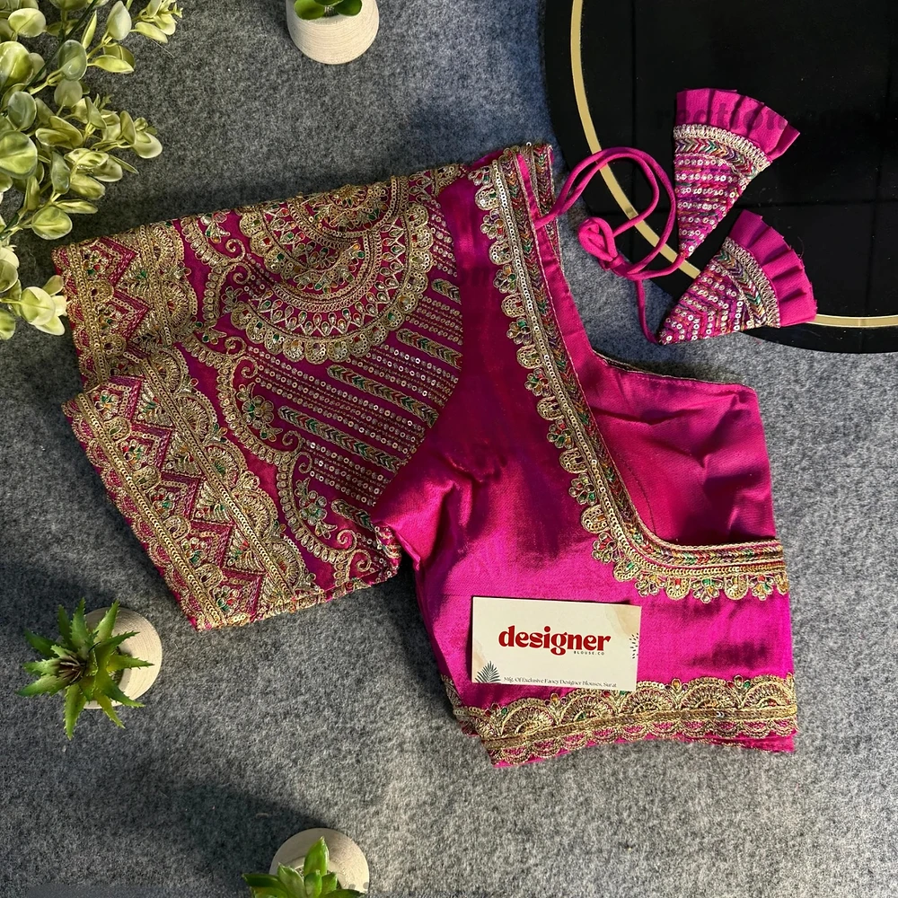 Rani Front Open Embroidery Work Gajji Silk Designer Blouse — view 5