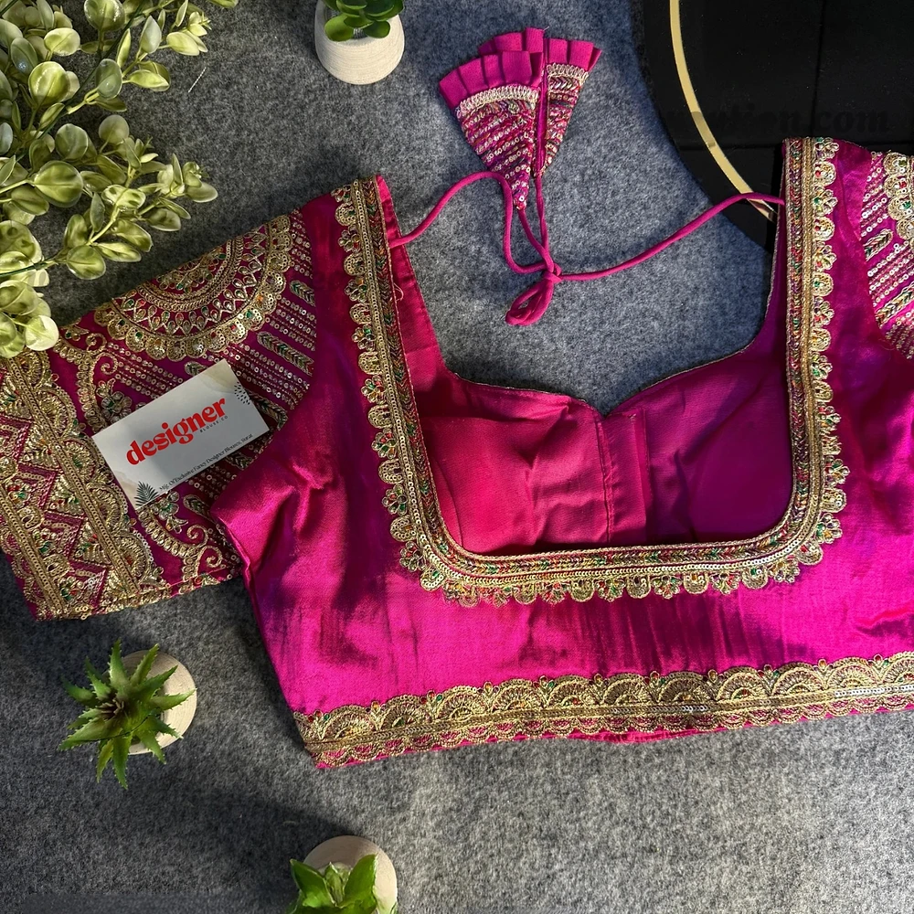 Rani Front Open Embroidery Work Gajji Silk Designer Blouse — view 2