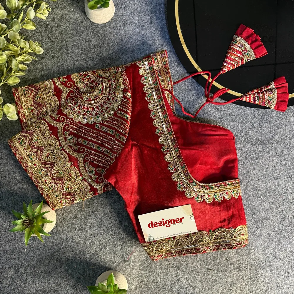 Maroon Front Open Embroidery Work Gajji Silk Designer Blouse — view 1