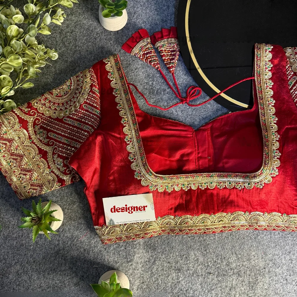 Maroon Front Open Embroidery Work Gajji Silk Designer Blouse — view 2