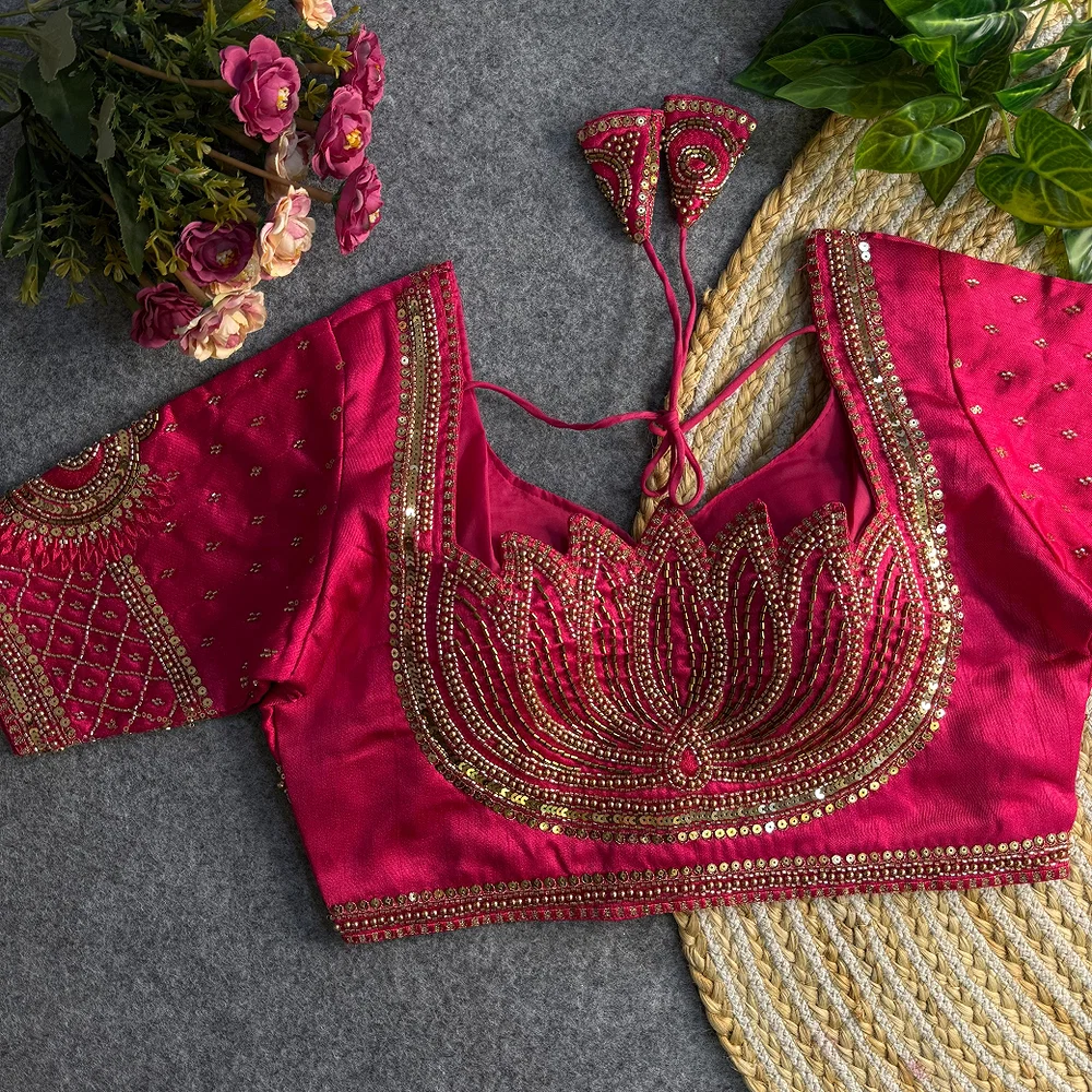 Rani Color Italian Silk Blouse with Heavy Beads and Sequence Work  — view 1