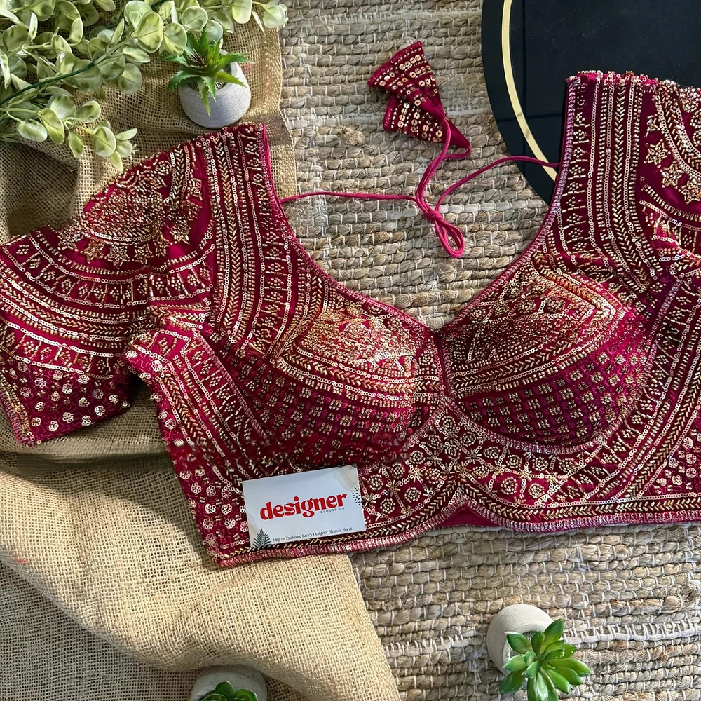 Rani Handwork Beads Partywear Sabyasachi Neck Blouse in Pure Fox Georgette — view 1