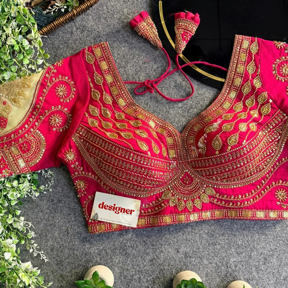 Rani Sabyasachi Style Beads & Embroidery Partywear Blouse in Roman Silk — view 1
