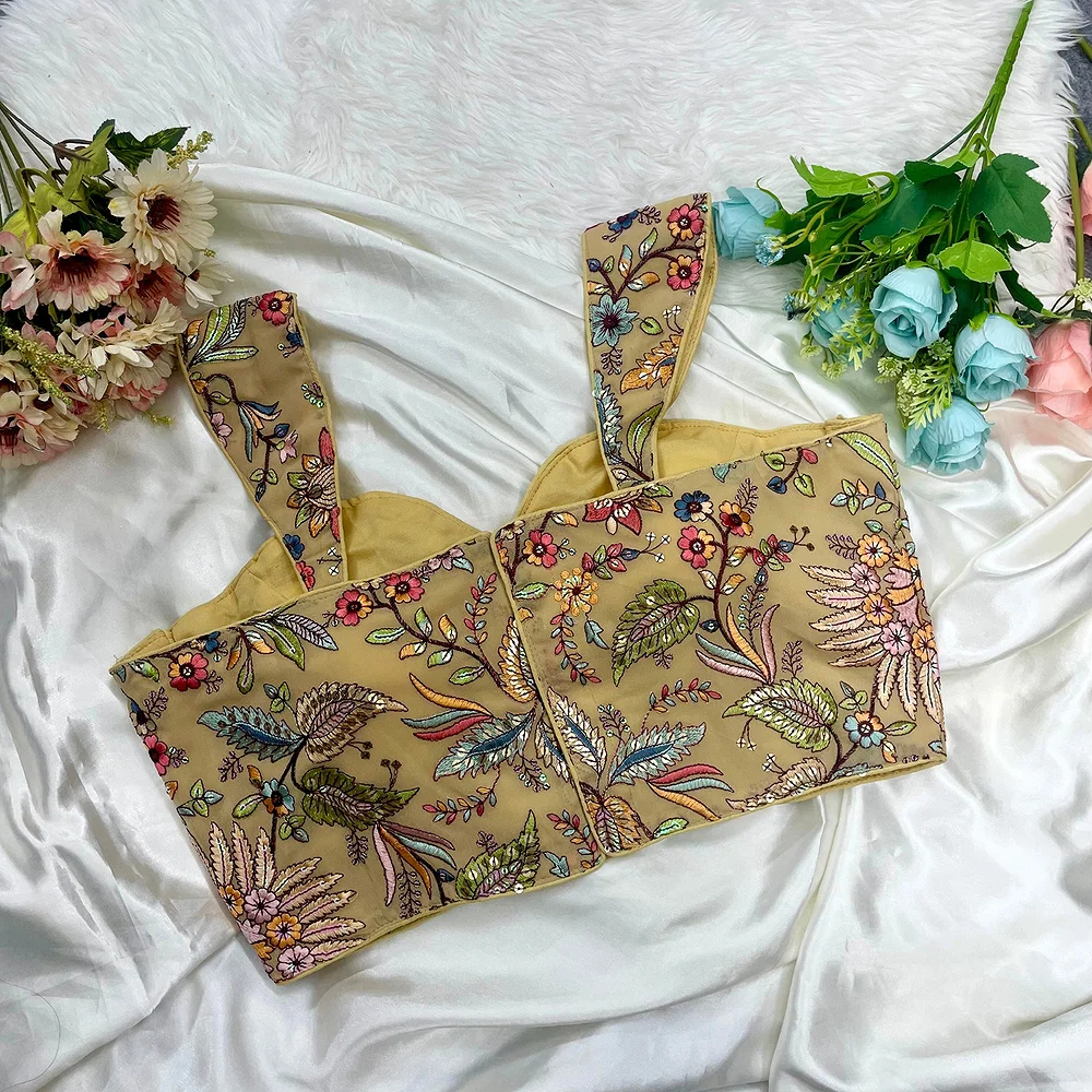 Beige Color Readymade Georgette Sleeveless Blouse For Navratri — view 2