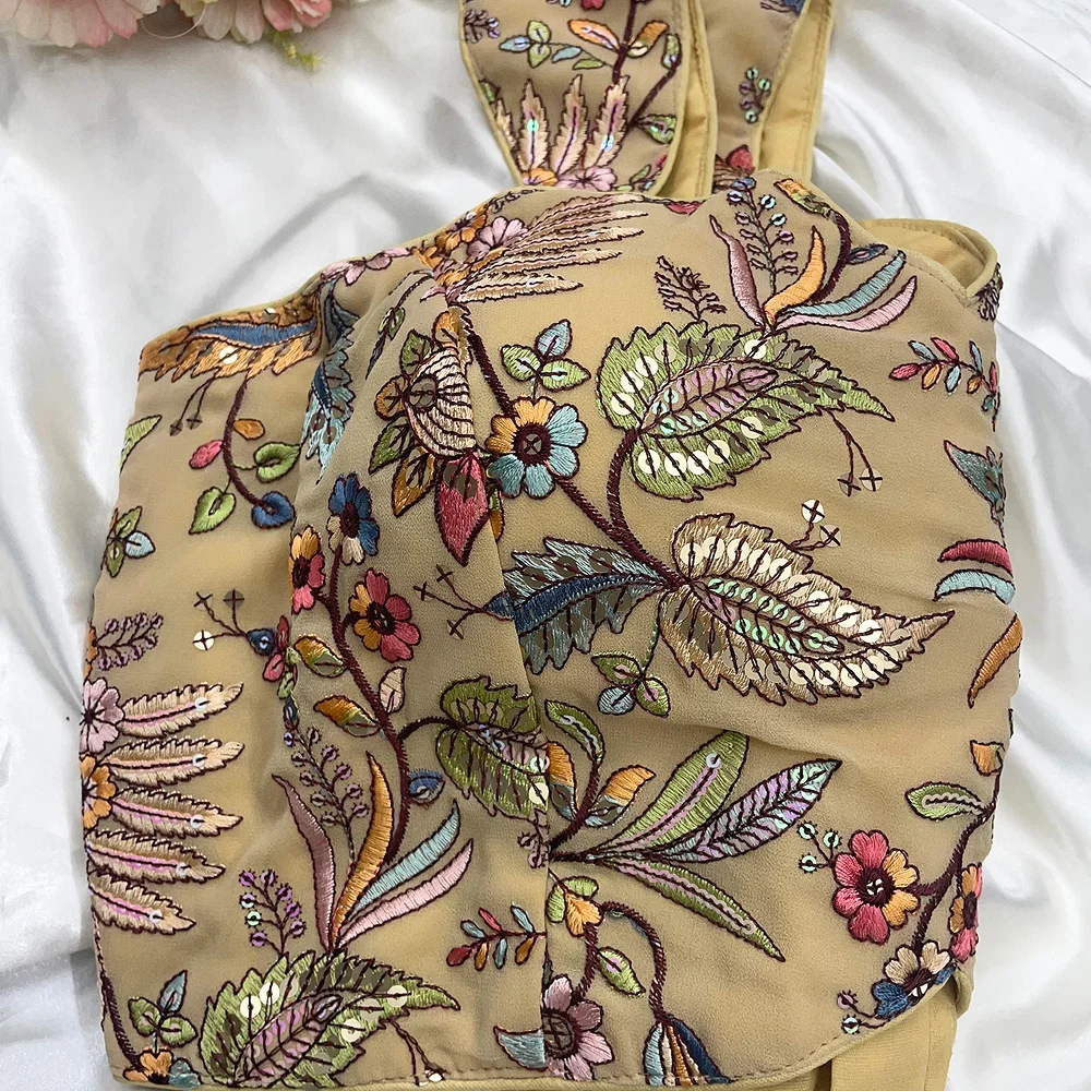 Beige Color Readymade Georgette Sleeveless Blouse For Navratri — view 3