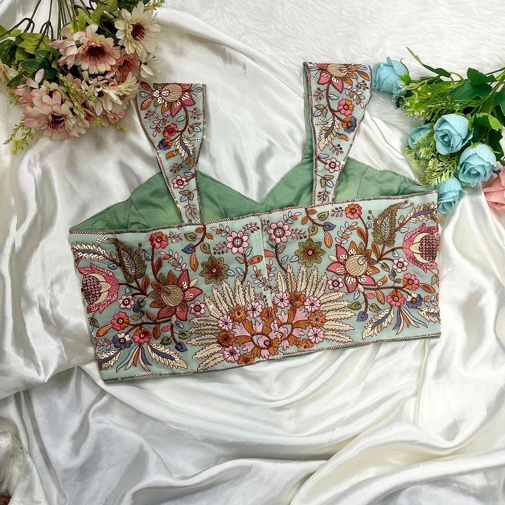 Pista Green Color Readymade Georgette Sleeveless Blouse For Navratri — view 2