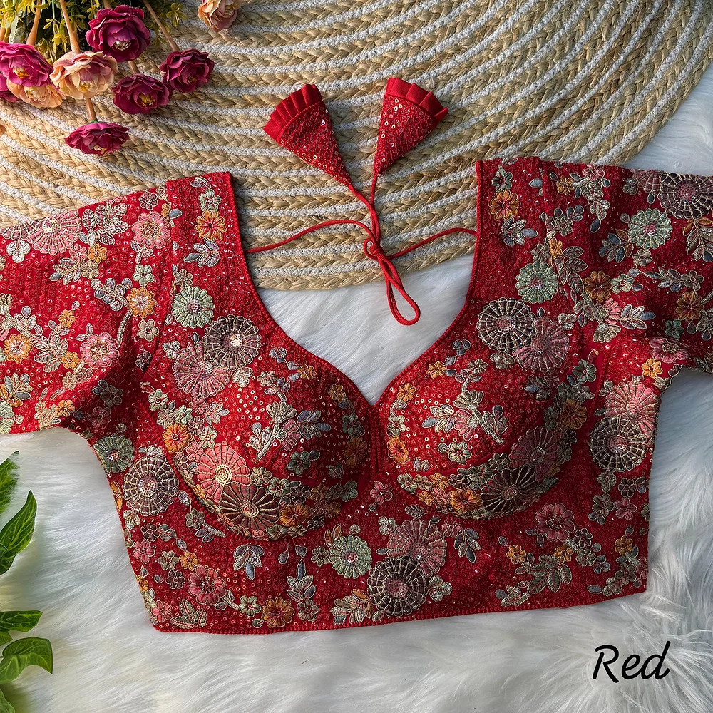 Red Color Sabyasachi Style Georgette Blouse — view 3