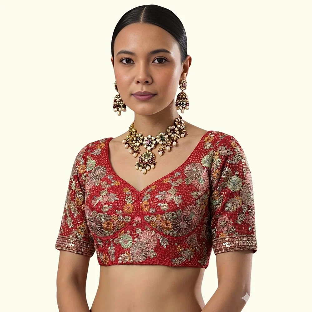 Red Color Sabyasachi Style Georgette Blouse — view 1