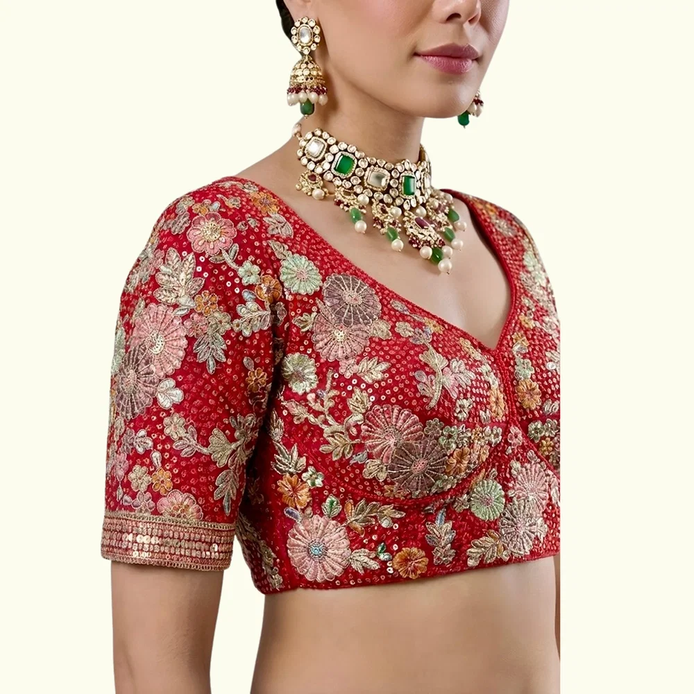 Red Color Sabyasachi Style Georgette Blouse — view 4