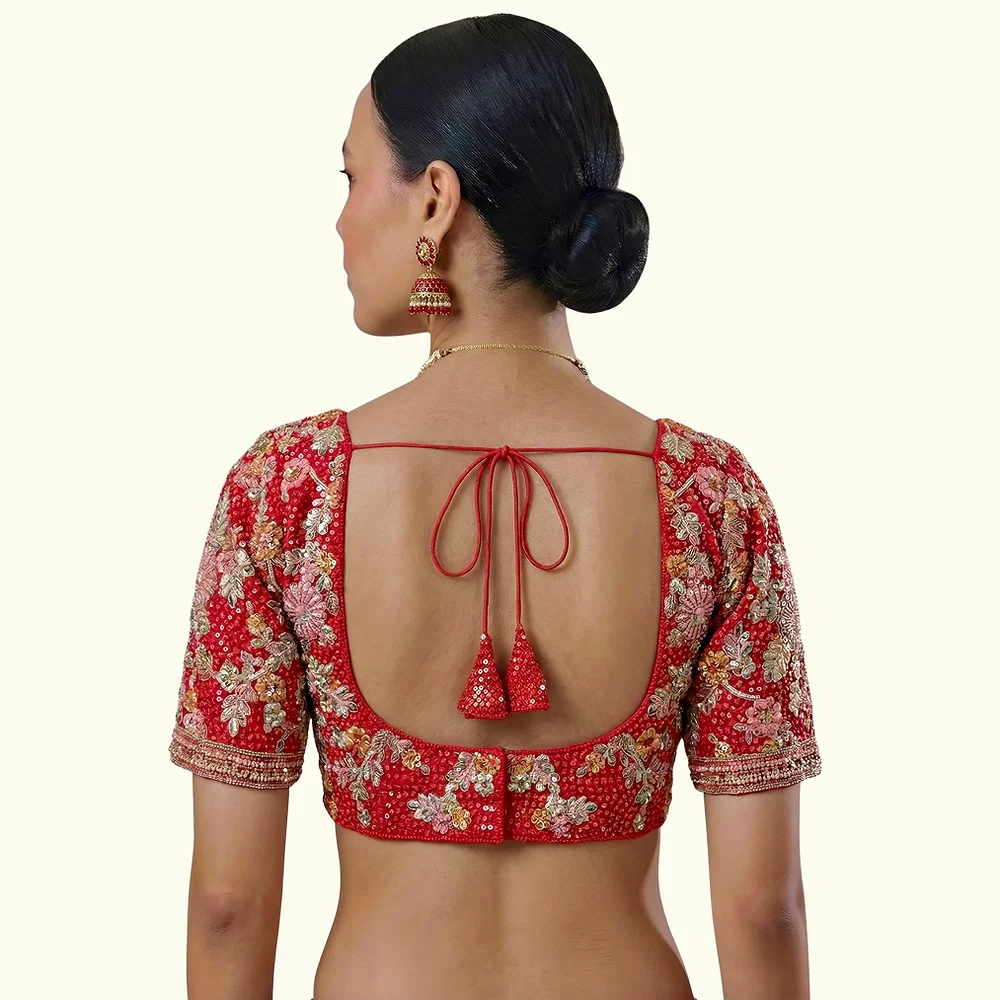 Red Color Sabyasachi Style Georgette Blouse — view 5