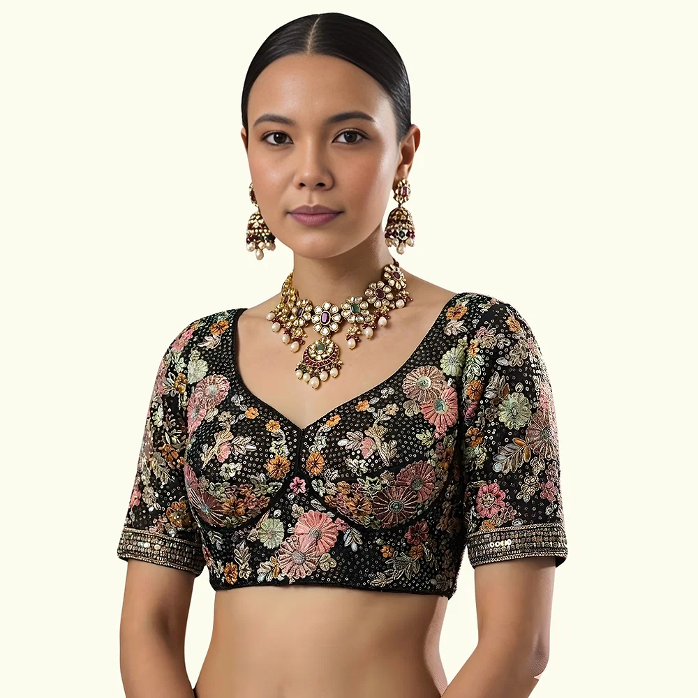 Black Color Sabyasachi Style Georgette Blouse — view 1